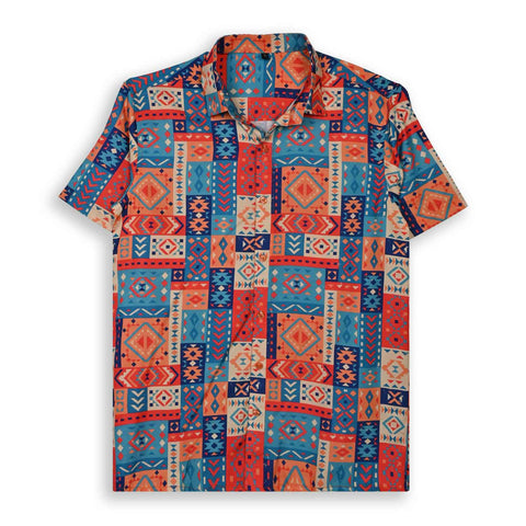 CAPTIVATING ORANGE & BLUE PRINTED SHIRT
