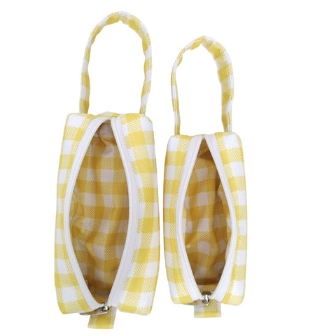 YELLOW GINGHAM CHECK PRINT SMALL DUO POUCH SET