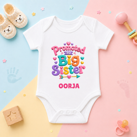 Promoted to Big Sister Cute Hearts Custom Name Kids T Shirt