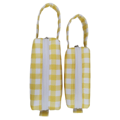 YELLOW GINGHAM CHECK PRINT SMALL DUO POUCH SET
