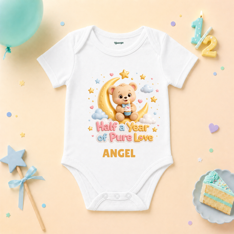 Kids Half Year Teddy Bear Birthday Custom Name T Shirt