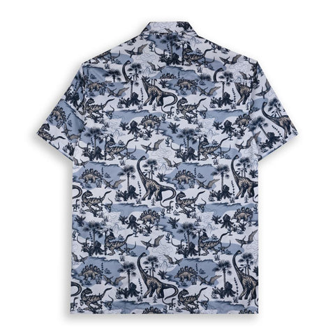 STRIKING BLUE AND WHITE DINOSAUR PRINTED SHIRT