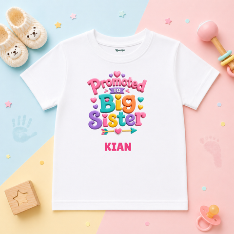 Promoted to Big Sister Cute Hearts Custom Name Kids T Shirt