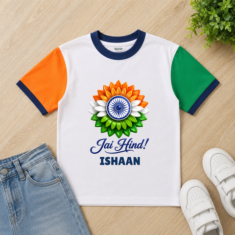 Jai Hind Ashoka Chakra Floral Kids T-shirt