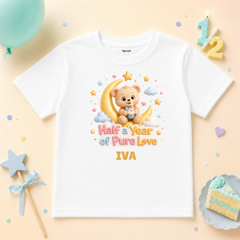 Kids Half Year Teddy Bear Birthday Custom Name T Shirt