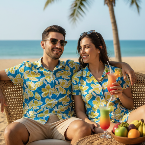 BLUE & YELLOW FLORAL PRINTED SHIRT