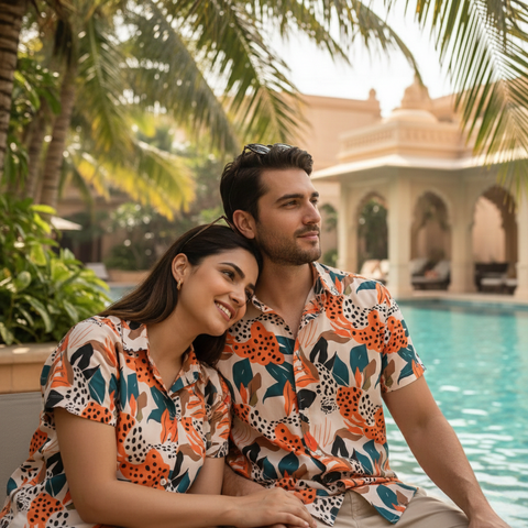 ORANGE & BLACK FLORAL PRINTED SHIRT
