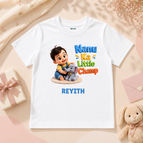 Playful Baby And Elephant Nanu Ka Little Champ Cute Family Love Tshirt Name