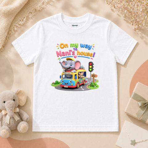On My Way To Nani House Cute Elephant Bus Happy Travel Baby Fun