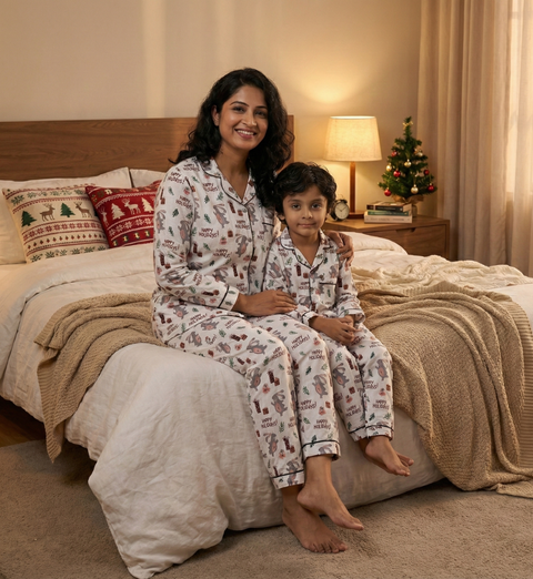 Happy Holiday Printed Kids Night Suit