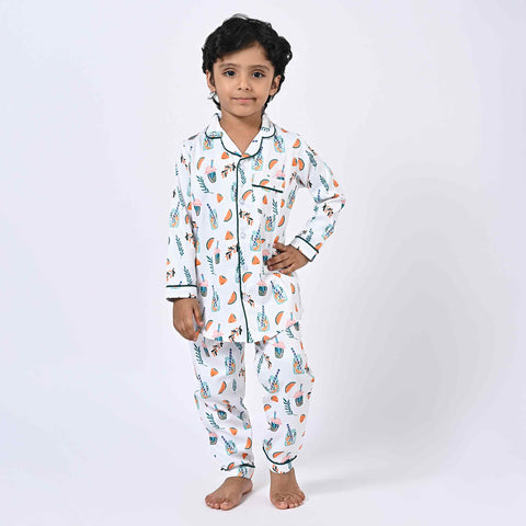 Tropical Lemon Printed Kids Night Suit