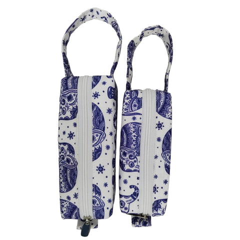 BLUE AND WHITE ELEPHANT PRINT SMALL DUO POUCH SET