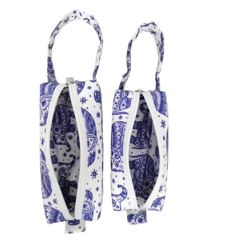 BLUE AND WHITE ELEPHANT PRINT SMALL DUO POUCH SET