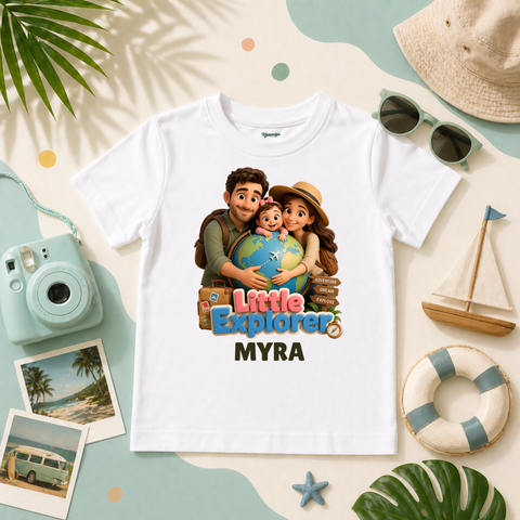 Global Travel Family Theme Little Explorer Personalized Name T Shirt