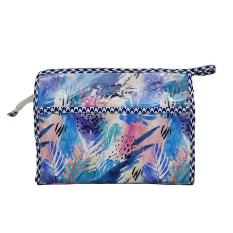 INDIGO PALM SPLASH PRINT TRIOZIP TOILETRY BAG