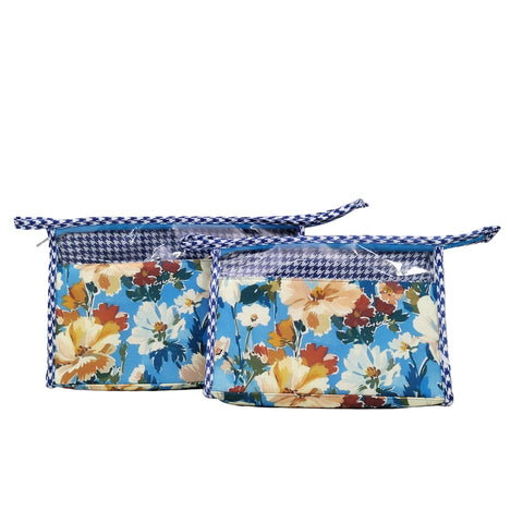 AZURE BLOOM PRINT TRAVEL MAKEUP POUCH SET