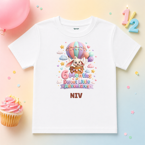 Bunny 6 Months Milestone Birthday Custom Name T Shirt
