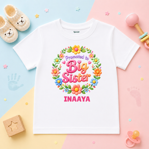 Promoted to Big Sister Floral Custom Name Kids T Shirt