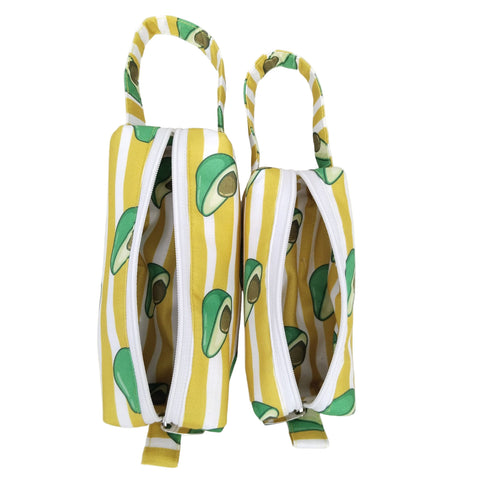 YELLOW STRIPE AVOCADO PRINT SMALL DUO POUCH SET