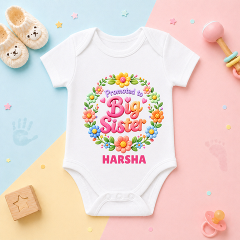 Promoted to Big Sister Floral Custom Name Kids T Shirt