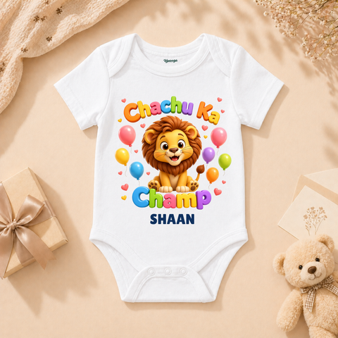 Adorable Chachu Ka Champ Baby Boy Outfit With Cute Lion Balloons And Celebration