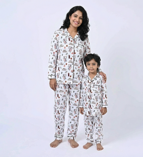 Happy Holiday Printed Kids Night Suit