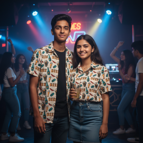 VIBRANT BEER MUGS AND GLASS PRINTED SHIRT