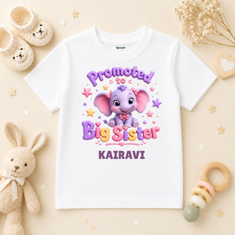 Promoted to Big Sister Elephant Custom Name Kids T Shirt