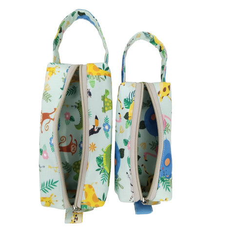 GREEN JUNGLE PRINT SMALL DUO POUCH SET