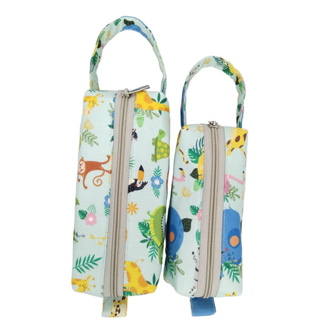 GREEN JUNGLE PRINT SMALL DUO POUCH SET