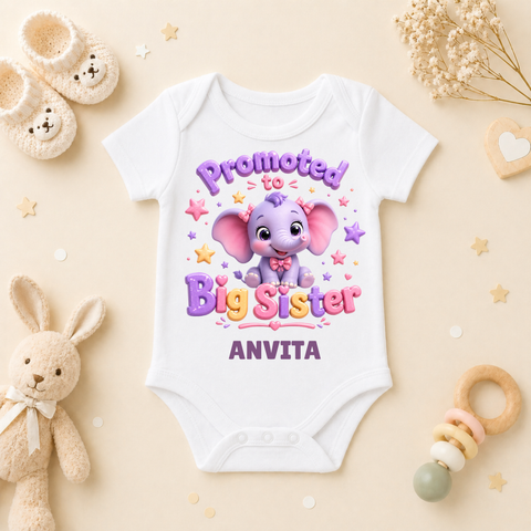 Promoted to Big Sister Elephant Custom Name Kids T Shirt
