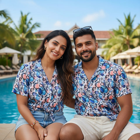 ORANGE AND BLUE ABSTRACT PRINTED SHIRT