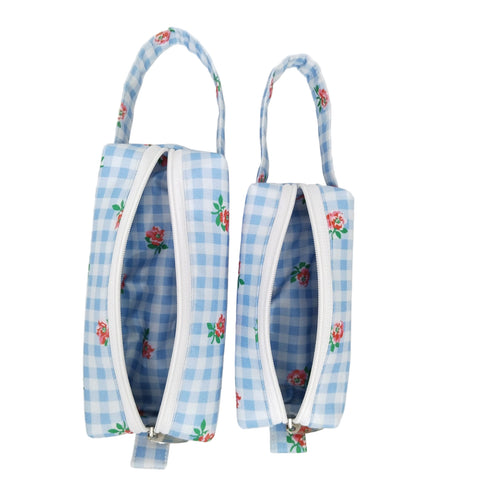 LIGHT BLUE GINGHAM PRINT SMALL DUO POUCH SET