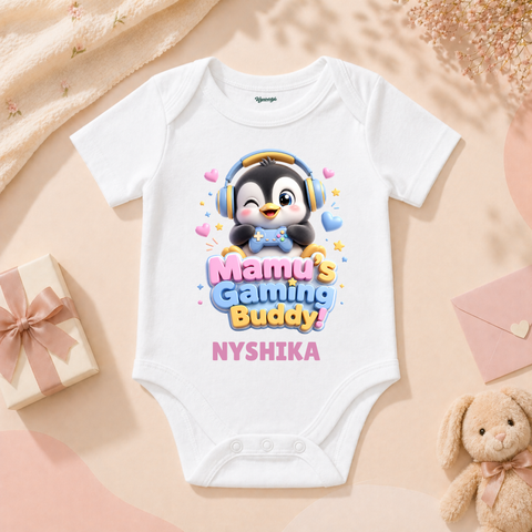 Cute Baby Gaming Outfit Featuring Mamu’s Little Buddy With Adorable Penguin Design
