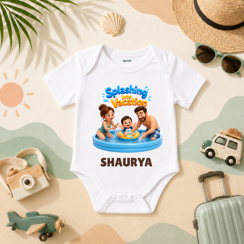 Water Fun Theme Splashing Into Vacation Family Trip Baby Outfit Custom Name Bodysuit
