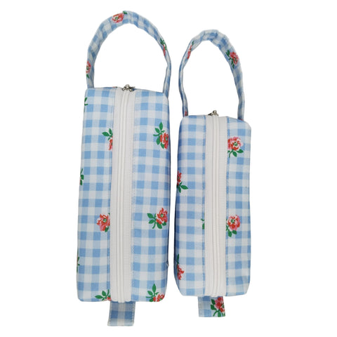 LIGHT BLUE GINGHAM PRINT SMALL DUO POUCH SET