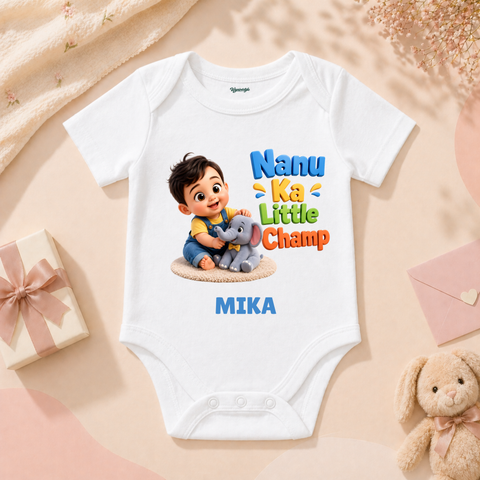 Playful Baby And Elephant Nanu Ka Little Champ Cute Family Love Tshirt Name
