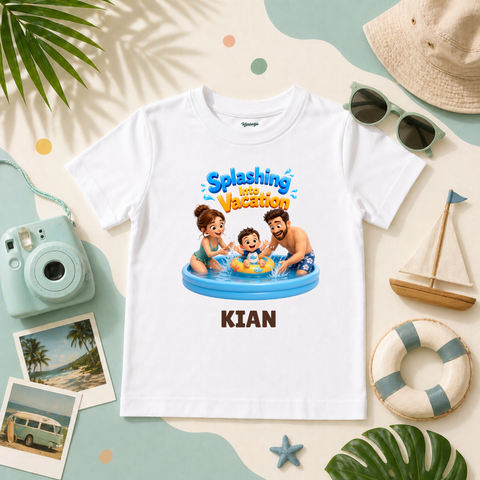 Water Fun Theme Splashing Into Vacation Family Trip Baby Outfit Custom Name Bodysuit
