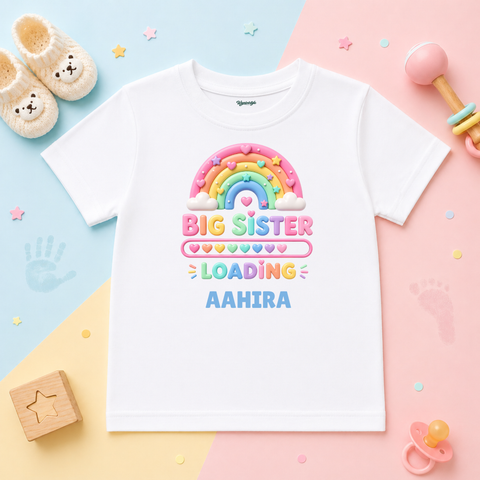 Big Sister Loading Rainbow Custom Name Kids T Shirt