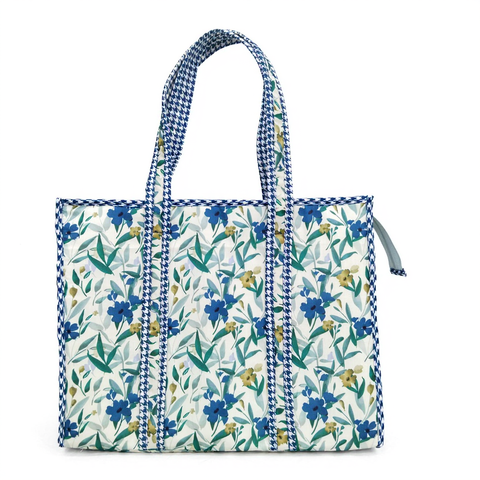 NAVY LEAF DRIFT PRINT SMALL TOTE BAG