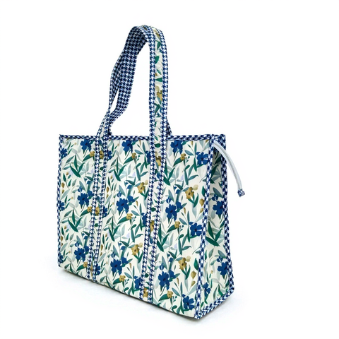 NAVY LEAF DRIFT PRINT SMALL TOTE BAG