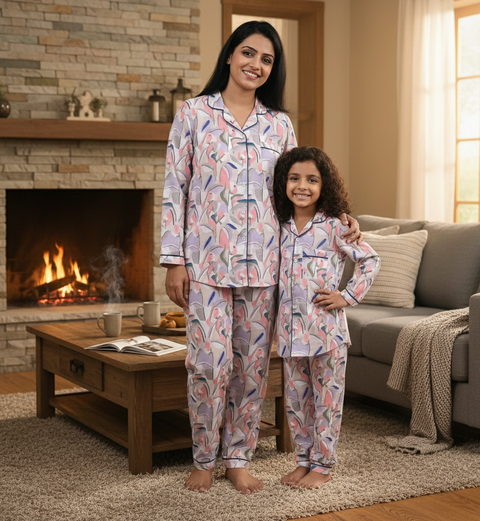 Pastel Colour Abstract Printed Kids Night Suit
