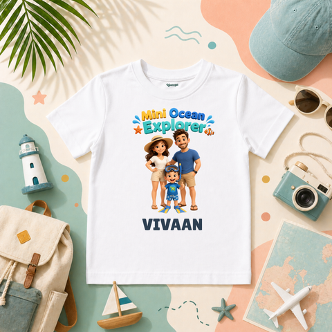 Beach Adventure Theme Mini Ocean Explorer Family Travel Vacation Custom Name T Shirt