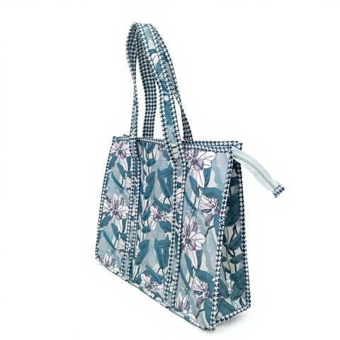 TEAL BLOSSOM CANOPY PRINT SMALL TOTE BAG