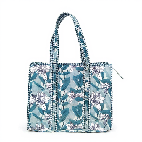 TEAL BLOSSOM CANOPY PRINT SMALL TOTE BAG