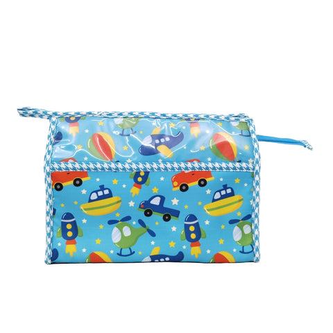 BLUE SKY TRAFFIC PRINT TRIOZIP TOILETRY BAG