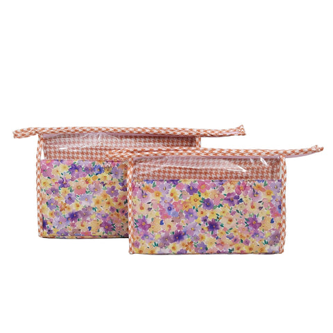 PEACH PETAL PARTY PRINT TRAVEL MAKEUP POUCH SET
