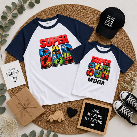 Father’s Day Super Dad & Son Matching Raglan Tees