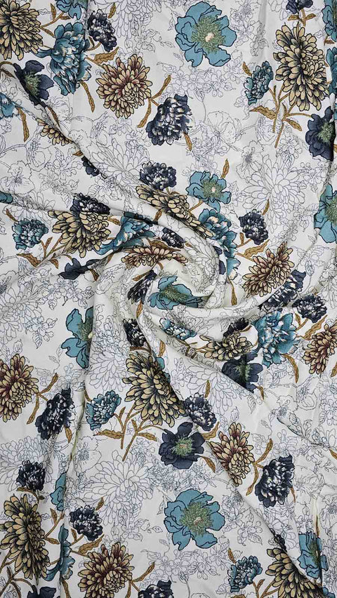 Elegant white and blue floral fabric