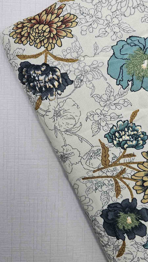 Elegant white and blue floral fabric